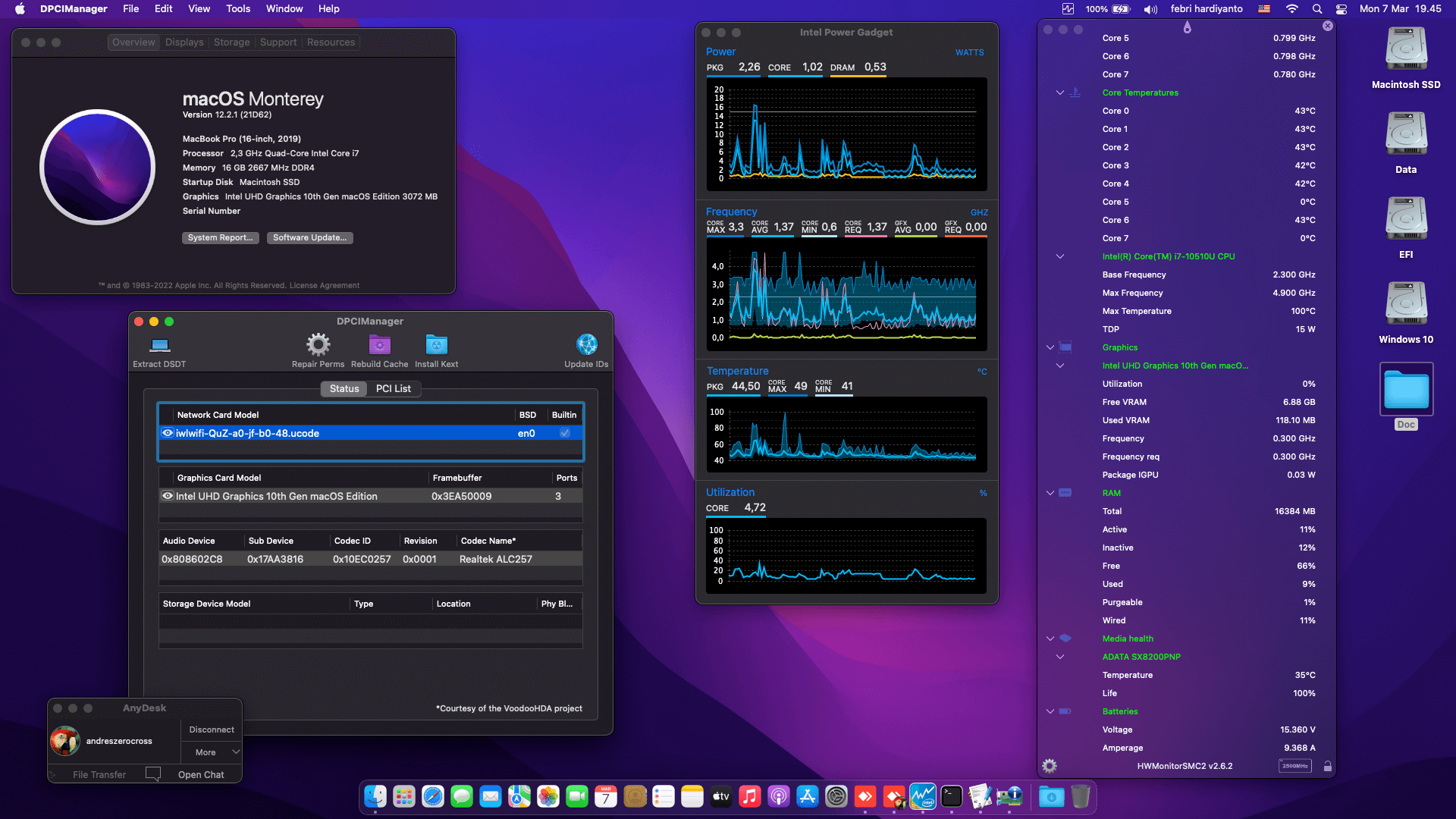 Success Hackintosh macOS Monterey 12.2.1 Build 21D62 in Lenovo ThinkBook 13s-IML